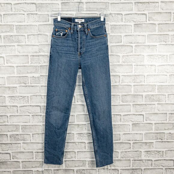 Re/Done size 24 90s High-Rise Ankle Crop Denim Jeans Blue wash - Picture 5 of 13